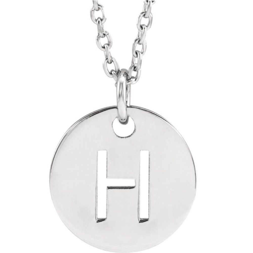 Sterling Silver Initial H, Small 10mm Pierced Disc Necklace, 16-18 In.